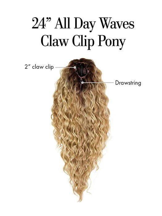 24in All Day Waves Claw Clip Pony | Synthetic Hair Partial Wigs (Drawstring)